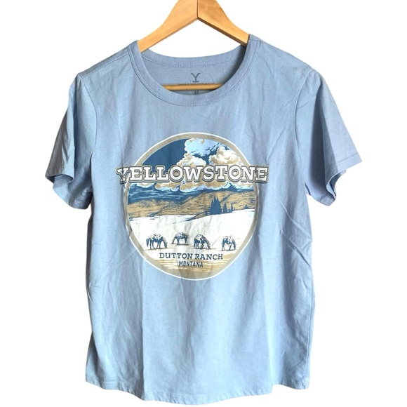 Yellowstone Dutton Ranch Montana light blue short sleeve graphic t-shirt M - Picture 1 of 4